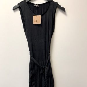 Black pleated midi dress